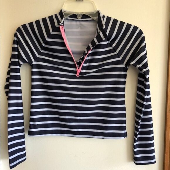 GAP Other - GAP Zip Rash Guard White Navy Stripe Long Sleeve Girl L